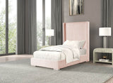 Twin Contemporary Pink Chenille Upholstered Mattress Ready Bed Frame - Restanew - Omega Lifestyles
