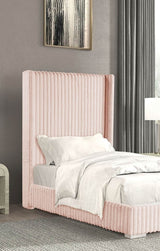 Twin Contemporary Pink Chenille Upholstered Mattress Ready Bed Frame - Restanew - Omega Lifestyles