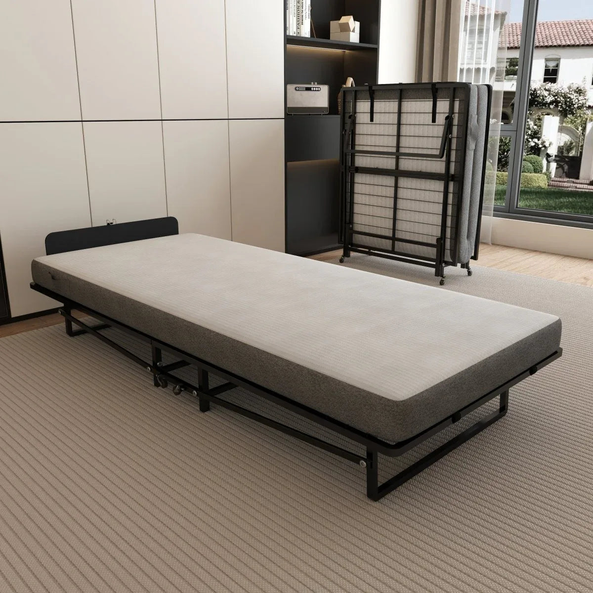 Twin Folding Metal Bed Frame With High Density Foam Mattress - Omega Lifestyles