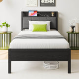 Twin Metal Wood Bed Frame With Storage Headboard Charging - Restanew - Omega Lifestyles