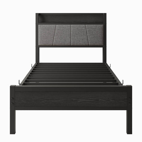Twin Metal Wood Bed Frame With Storage Headboard Charging - Restanew - Omega Lifestyles