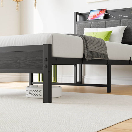 Twin Metal Wood Bed Frame With Storage Headboard Charging - Restanew - Omega Lifestyles