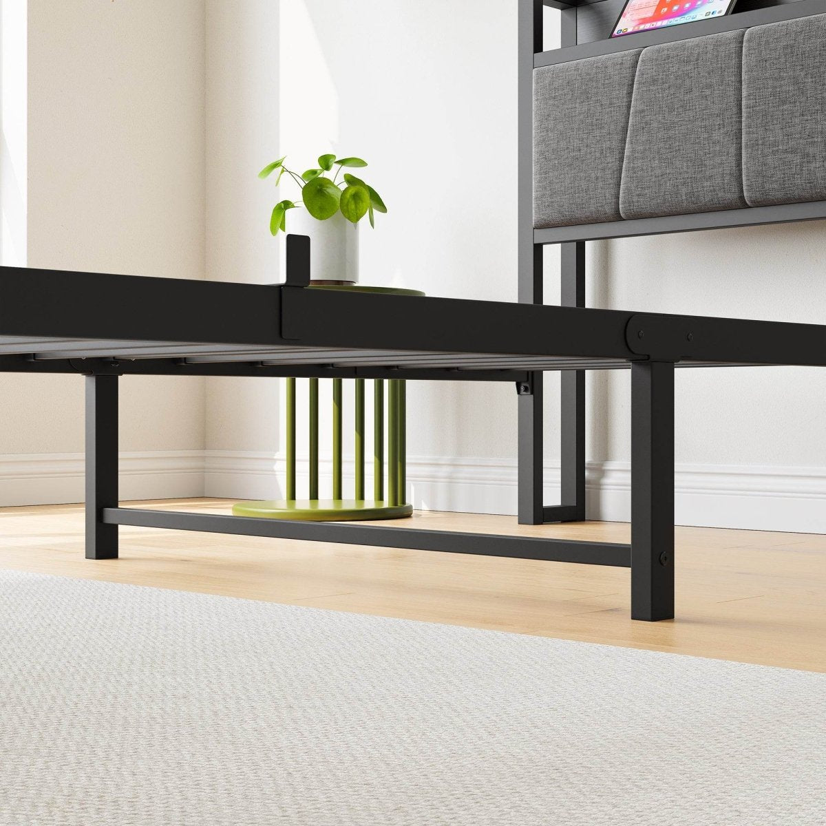 Twin Metal Wood Bed Frame With Storage Headboard Charging - Restanew - Omega Lifestyles