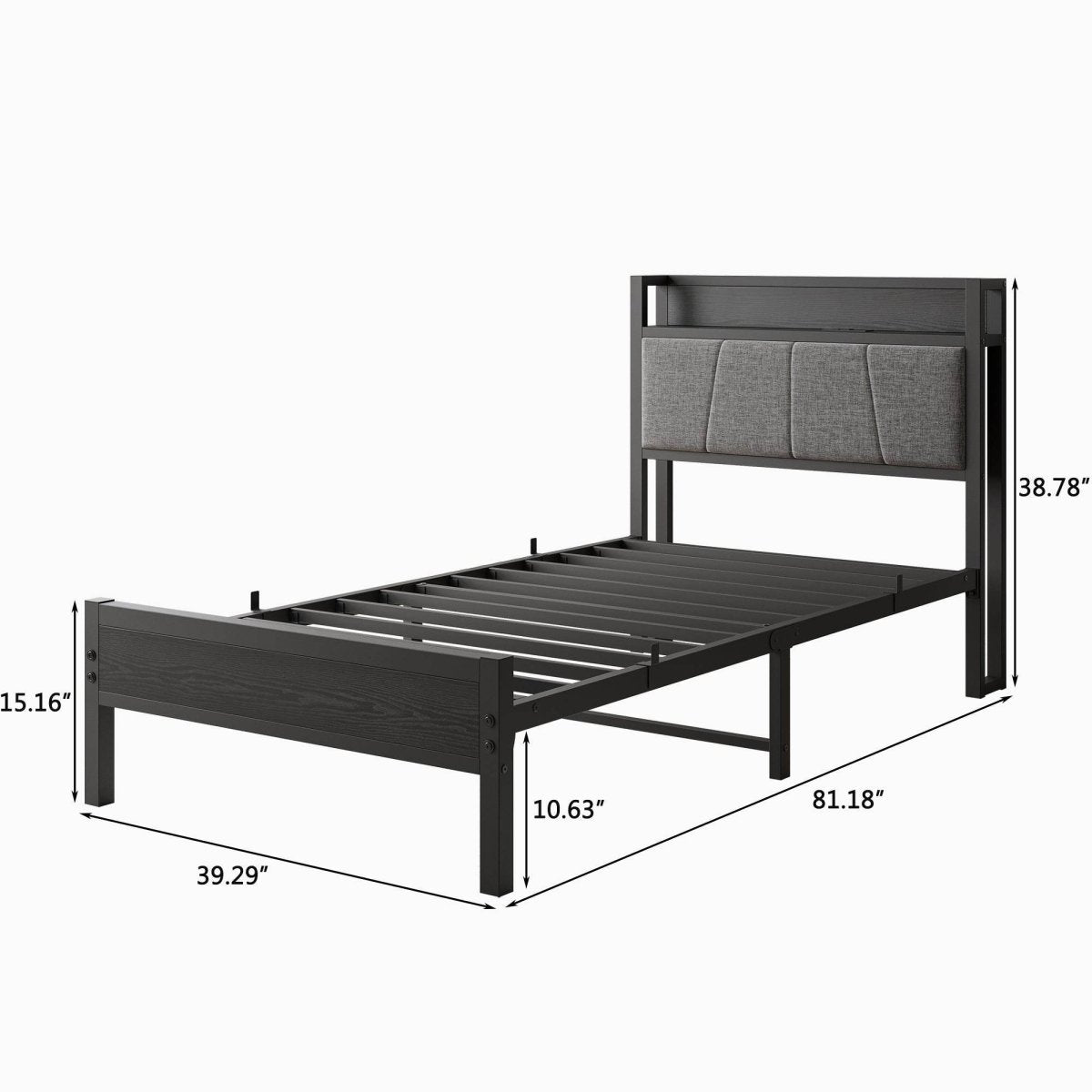 Twin Metal Wood Bed Frame With Storage Headboard Charging - Restanew - Omega Lifestyles