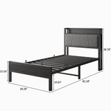 Twin Metal Wood Bed Frame With Storage Headboard Charging - Restanew - Omega Lifestyles