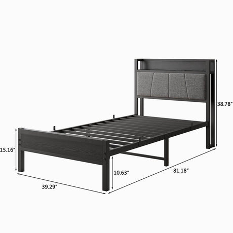 Twin Metal Wood Bed Frame With Storage Headboard Charging - Restanew - Omega Lifestyles