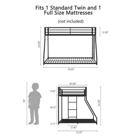 Twin Over Full Metal Bunk Bed With Ladder And Guardrails - Restanew - Omega Lifestyles