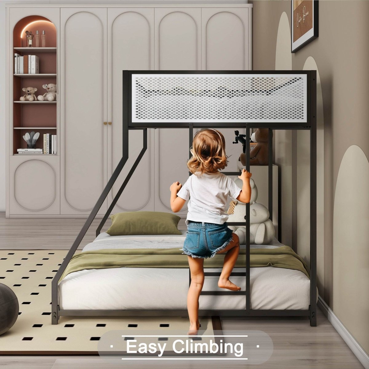 Twin Over Full Metal Bunk Bed With Ladder and Guardrails - Restanew - Omega Lifestyles