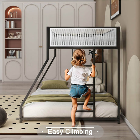 Twin Over Full Metal Bunk Bed With Ladder and Guardrails - Restanew - Omega Lifestyles