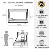 Twin Over Full Metal Bunk Bed With Ladder and Guardrails - Restanew - Omega Lifestyles