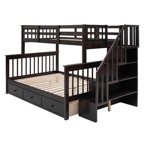 Twin - Over - Full Solid Wood Stairway Storage Bunk Bed - Restanew - Omega Lifestyles