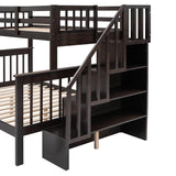 Twin - Over - Full Solid Wood Stairway Storage Bunk Bed - Restanew - Omega Lifestyles