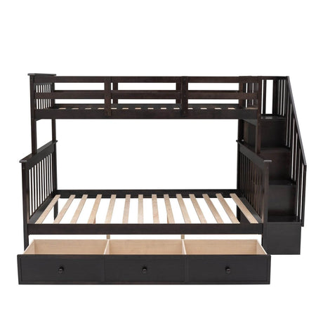 Twin - Over - Full Solid Wood Stairway Storage Bunk Bed - Restanew - Omega Lifestyles