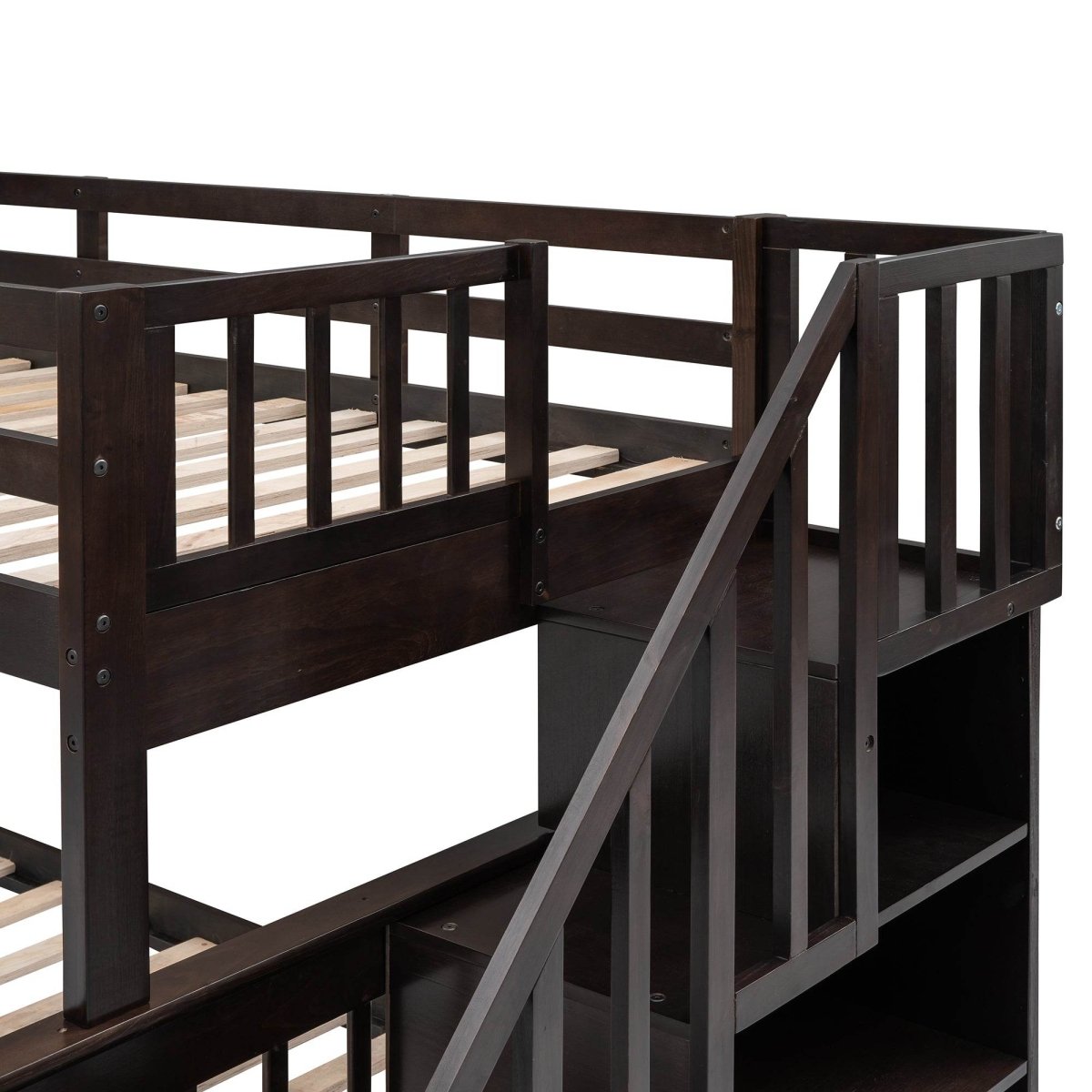 Twin - Over - Full Solid Wood Stairway Storage Bunk Bed - Restanew - Omega Lifestyles