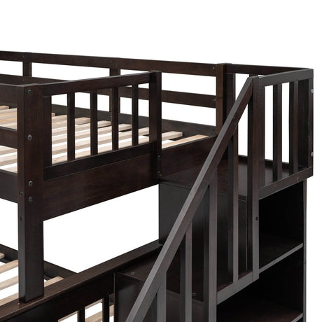 Twin - Over - Full Solid Wood Stairway Storage Bunk Bed - Restanew - Omega Lifestyles