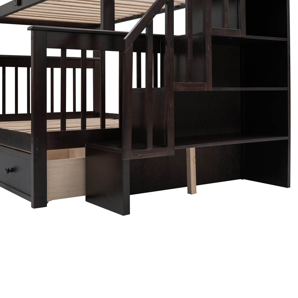 Twin - Over - Full Solid Wood Stairway Storage Bunk Bed - Restanew - Omega Lifestyles