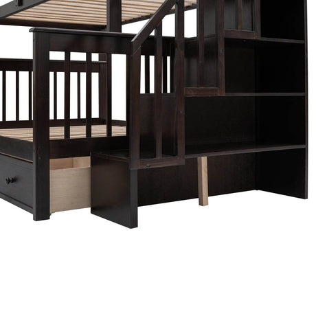 Twin - Over - Full Solid Wood Stairway Storage Bunk Bed - Restanew - Omega Lifestyles