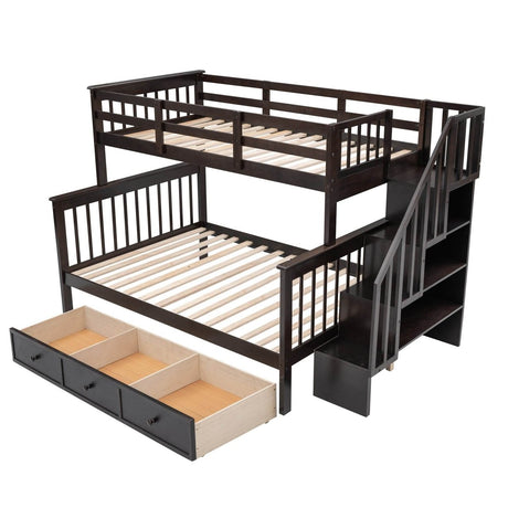 Twin - Over - Full Solid Wood Stairway Storage Bunk Bed - Restanew - Omega Lifestyles