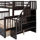 Twin - Over - Full Solid Wood Stairway Storage Bunk Bed - Restanew - Omega Lifestyles