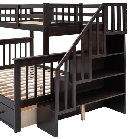 Twin - Over - Full Solid Wood Stairway Storage Bunk Bed - Restanew - Omega Lifestyles