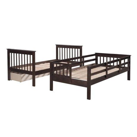 Twin Over Twin Solid Wood Bunk Bed With Drawers - Restanew - Omega Lifestyles