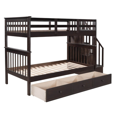 Twin Over Twin Solid Wood Bunk Bed With Drawers - Restanew - Omega Lifestyles