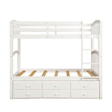 Twin Over Twin Solid Wood Bunk Bed With Trundle Drawers - Restanew - Omega Lifestyles