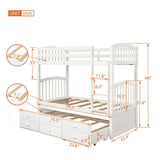 Twin Over Twin Solid Wood Bunk Bed With Trundle Drawers - Restanew - Omega Lifestyles