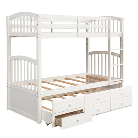 Twin Over Twin Solid Wood Bunk Bed With Trundle Drawers - Restanew - Omega Lifestyles