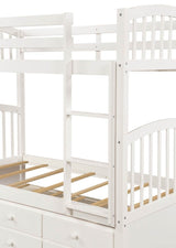Twin Over Twin Solid Wood Bunk Bed With Trundle Drawers - Restanew - Omega Lifestyles