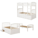 Twin Over Twin Solid Wood Bunk Bed With Trundle Drawers - Restanew - Omega Lifestyles