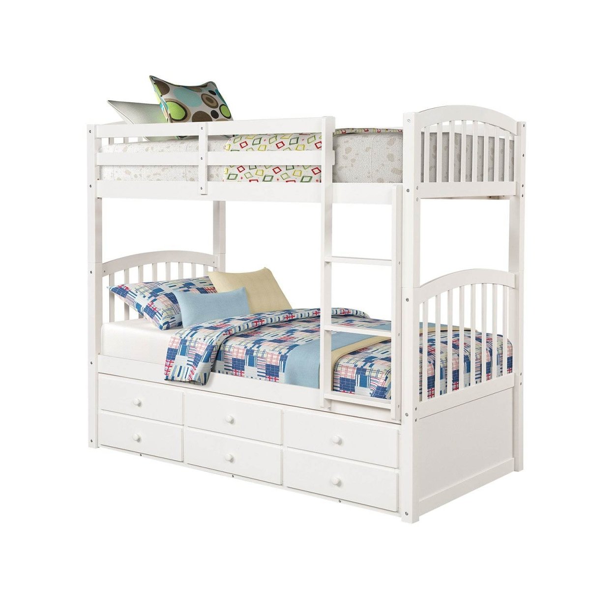 Twin Over Twin Solid Wood Bunk Bed With Trundle Drawers - Restanew - Omega Lifestyles