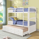Twin Over Twin Solid Wood Bunk Bed With Trundle Drawers - Restanew - Omega Lifestyles