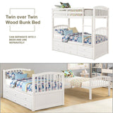 Twin Over Twin Solid Wood Bunk Bed With Trundle Drawers - Restanew - Omega Lifestyles