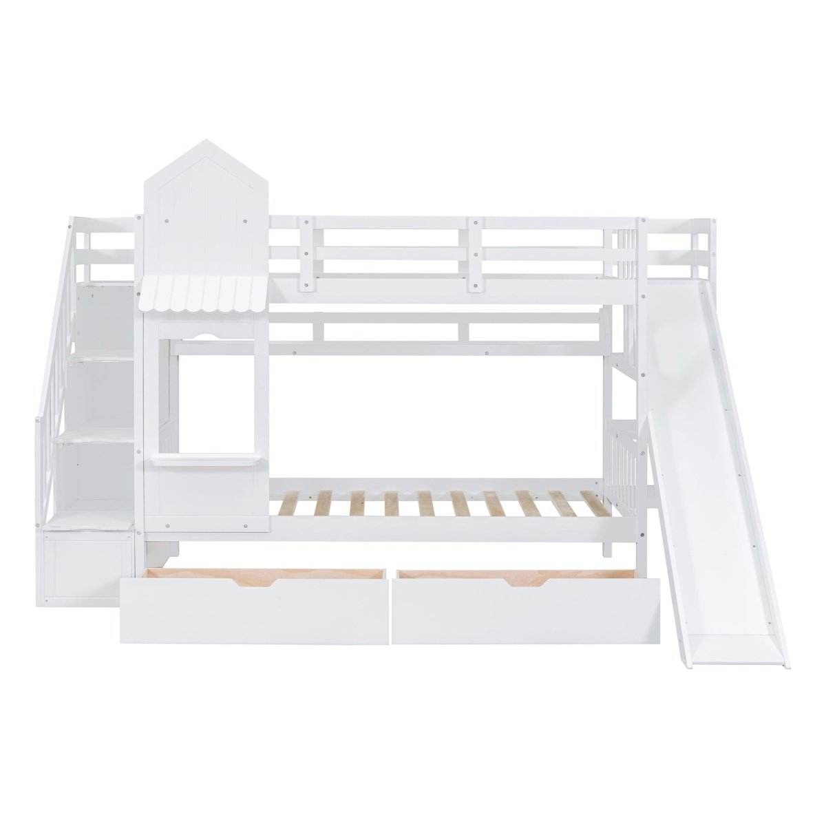 Twin-Over-Twin Solid Wood Castle Style Bunk Bed With Slide - Sleep Galleria