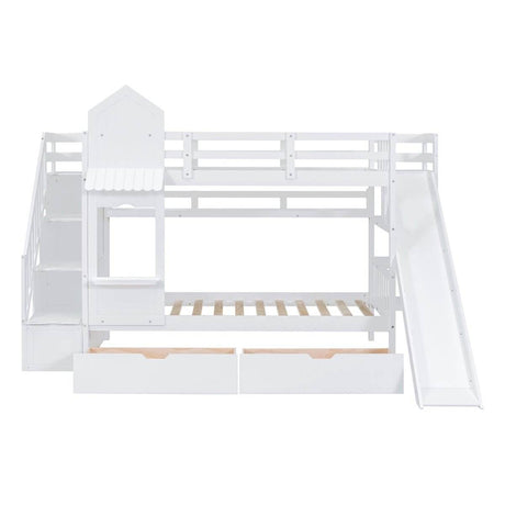 Twin-Over-Twin Solid Wood Castle Style Bunk Bed With Slide - Sleep Galleria