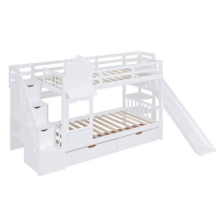 Twin-Over-Twin Solid Wood Castle Style Bunk Bed With Slide - Sleep Galleria
