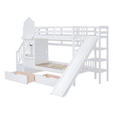Twin-Over-Twin Solid Wood Castle Style Bunk Bed With Slide - Sleep Galleria