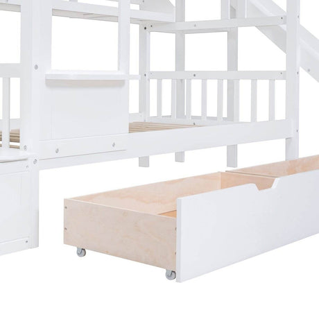 Twin-Over-Twin Solid Wood Castle Style Bunk Bed With Slide - Sleep Galleria