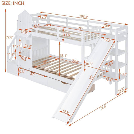 Twin-Over-Twin Solid Wood Castle Style Bunk Bed With Slide - Sleep Galleria