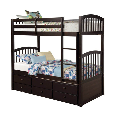 Twin - Over - Twin Solid Wood Espresso Bunk Bed With Trundle - Restanew - Omega Lifestyles