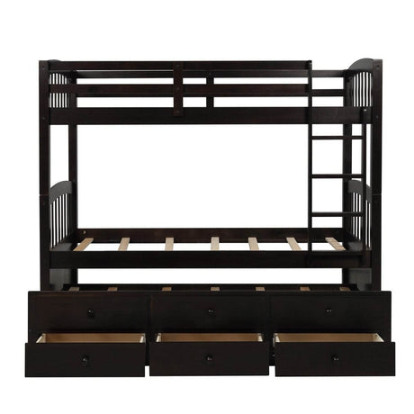 Twin - Over - Twin Solid Wood Espresso Bunk Bed With Trundle - Restanew - Omega Lifestyles