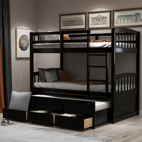Twin - Over - Twin Solid Wood Espresso Bunk Bed With Trundle - Restanew - Omega Lifestyles