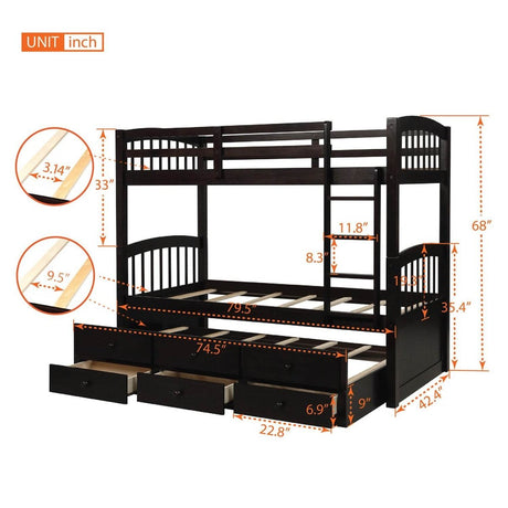 Twin - Over - Twin Solid Wood Espresso Bunk Bed With Trundle - Restanew - Omega Lifestyles