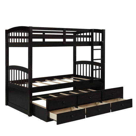 Twin - Over - Twin Solid Wood Espresso Bunk Bed With Trundle - Restanew - Omega Lifestyles