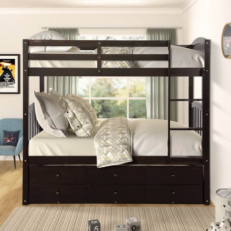 Twin - Over - Twin Solid Wood Espresso Bunk Bed With Trundle - Restanew - Omega Lifestyles
