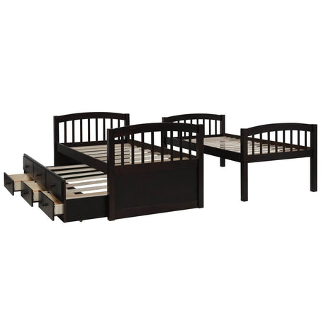 Twin - Over - Twin Solid Wood Espresso Bunk Bed With Trundle - Restanew - Omega Lifestyles