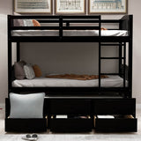 Twin - Over - Twin Solid Wood Espresso Bunk Bed With Trundle - Restanew - Omega Lifestyles