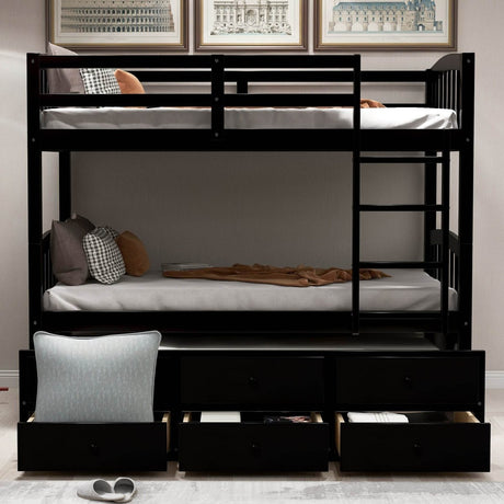 Twin - Over - Twin Solid Wood Espresso Bunk Bed With Trundle - Restanew - Omega Lifestyles