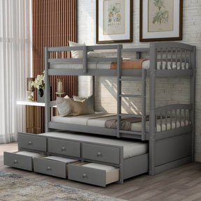 Twin-Over-Twin Solid Wood Trundle Bunk Bed With Drawers - Omega Lifestyles